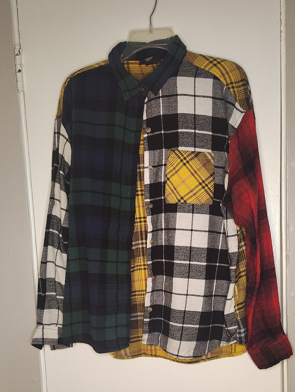 Multi-Color Patchwork Plaid Button-Down Shirt